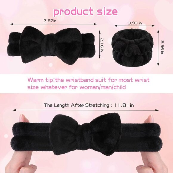WSYUB Makeup Black Spa Headband Fluffy Bow Tie Headband Microfiber Face - Picture 2 of 6